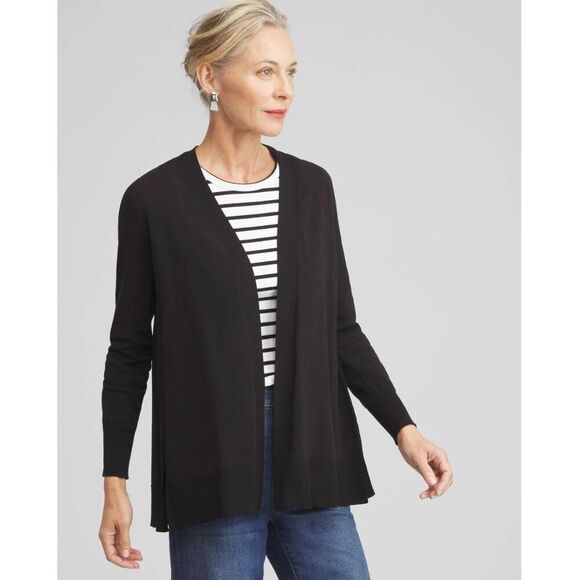 Chico's Cardigan Size 3 (16) Stretch Black Open Front - Picture 1 of 15